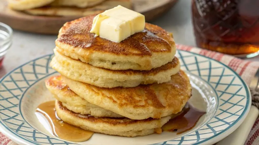 Hoe cakes recipe served with breakfast sides and sweet or savory toppings