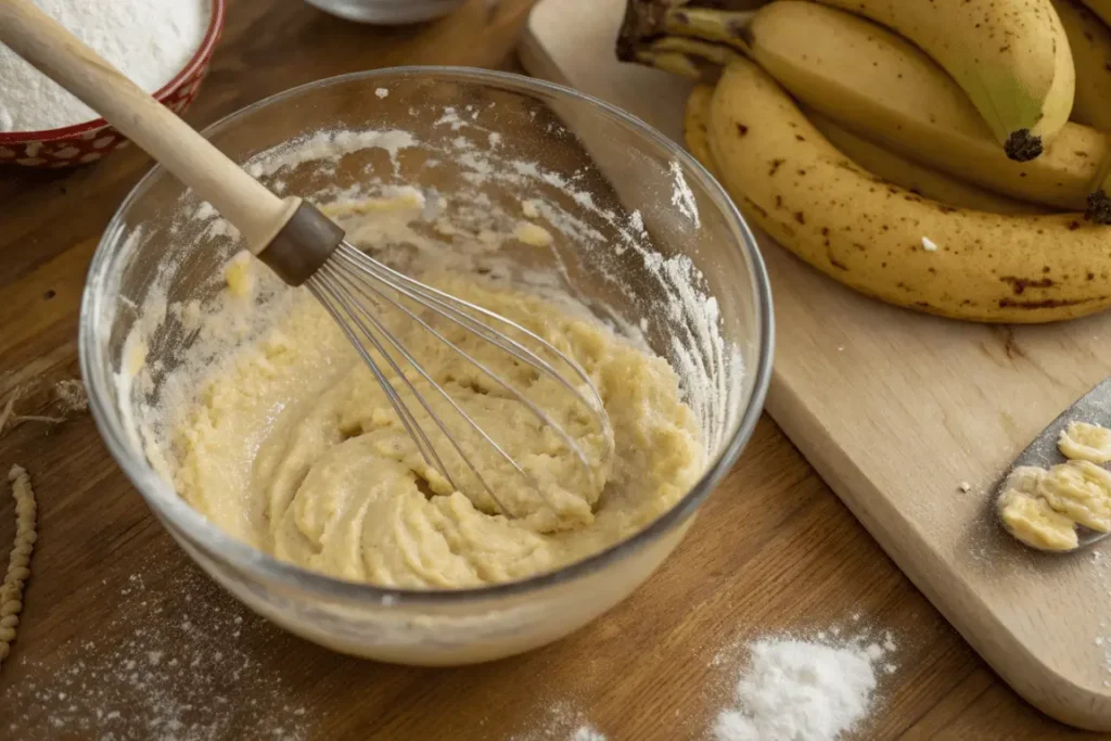 folding banana bread batter step-by-step