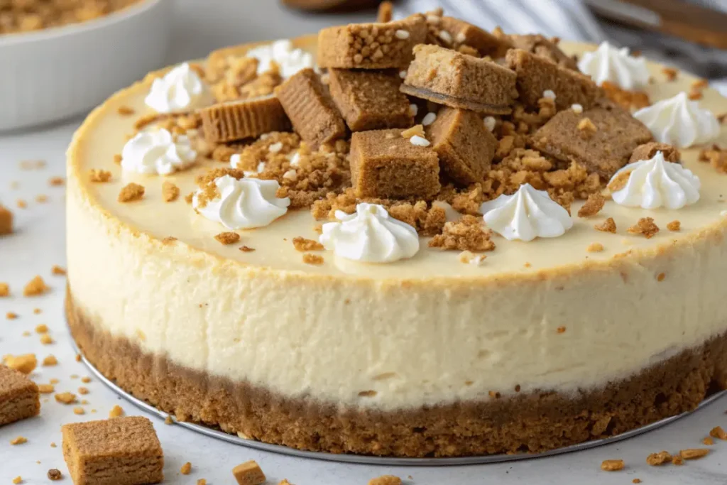 Cheesecake and Biscoff crispy bars made with condensed milk, perfect for quick sweet snacks.