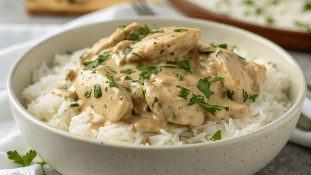creamy crockpot ranch chicken over rice