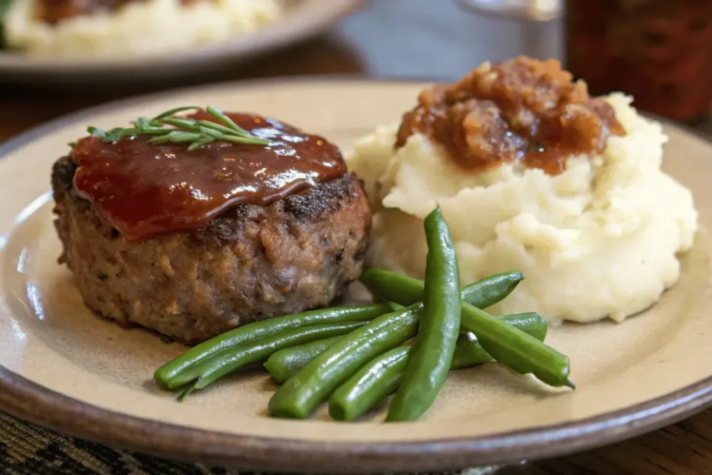 mini meatloaf dinner with mashed potatoes