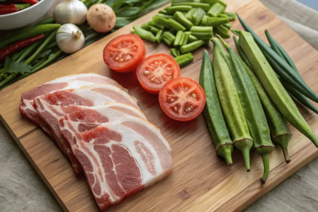 Fresh sinigang ingredients laid out for recipe prep