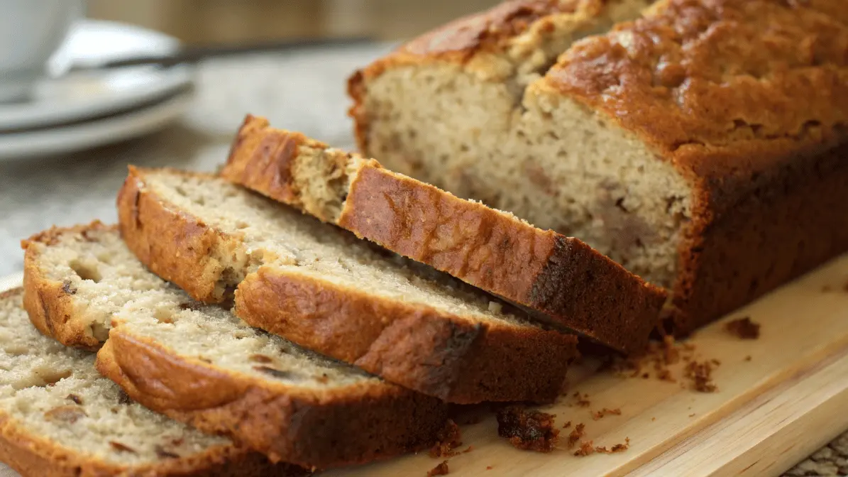 super slice banana bread on wooden board