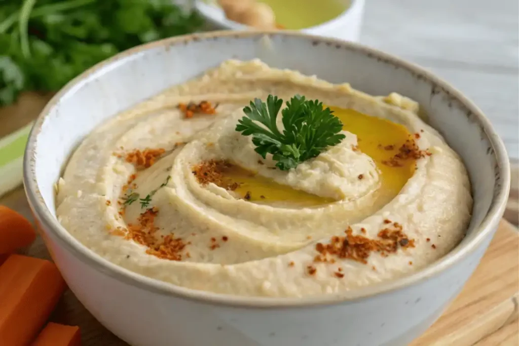 Hummus with Carrot and Celery Sticks