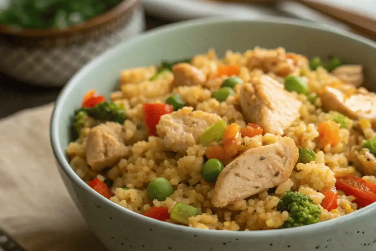 Healthy tofu cauliflower stir fry rice with vegetables