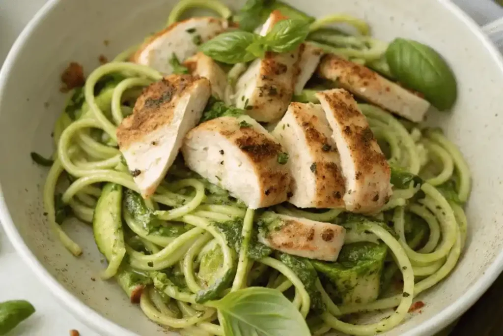 Zucchini Noodles with Chicken and Pesto