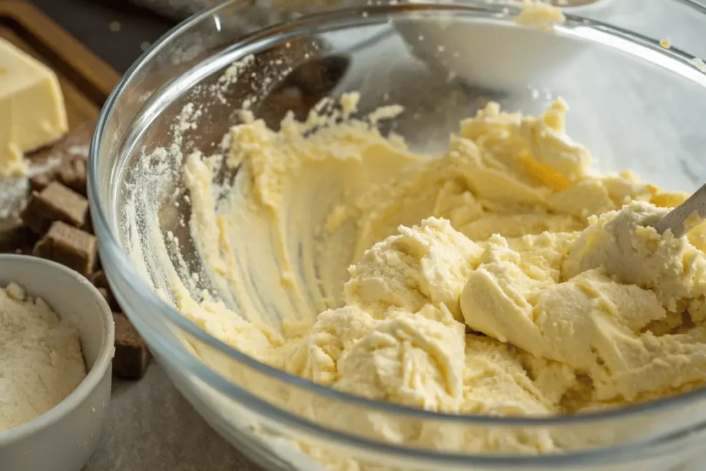 Preparing dough for chocolate chip cookie recipe