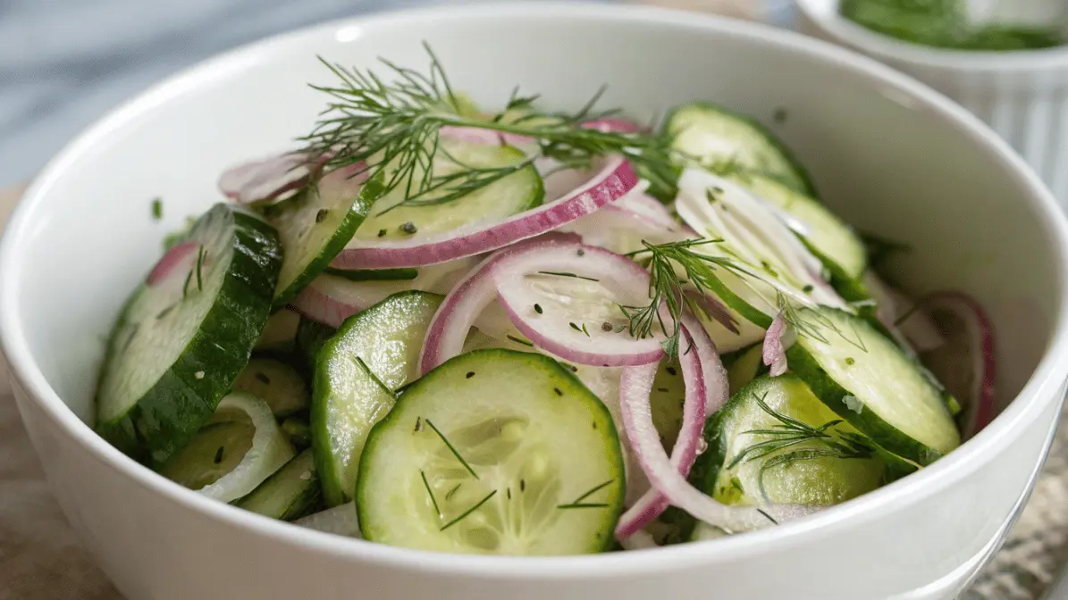 Classic cucumber salad with dill and red onion