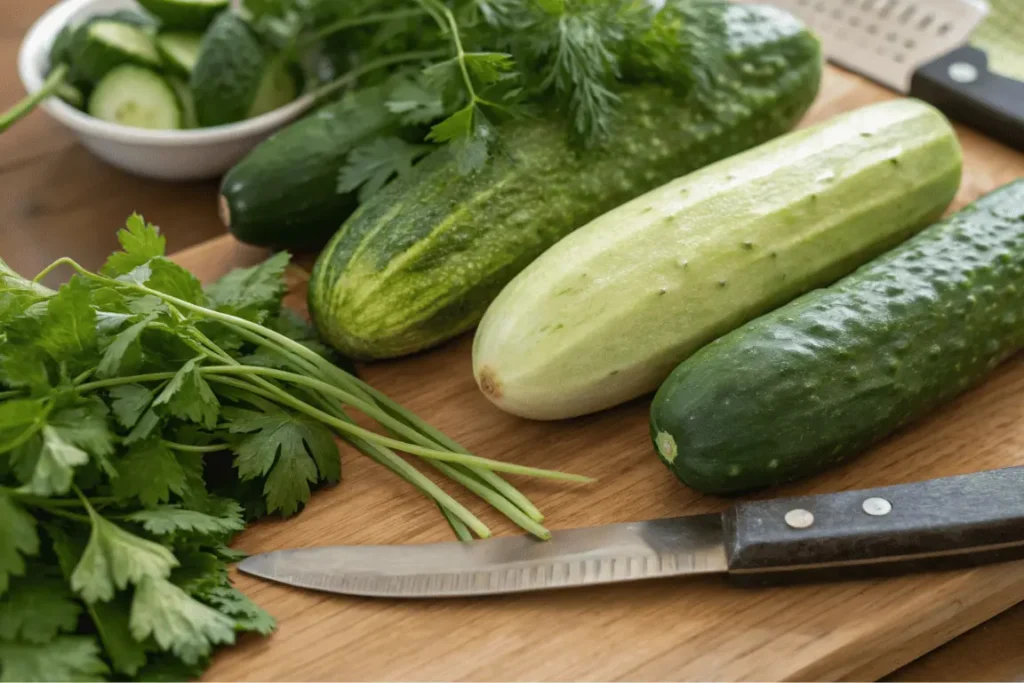 Different types of cucumbers for salad
