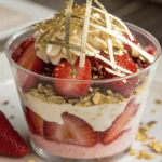 Dubai Strawberry Cup with gold leaf and chocolate drizzle