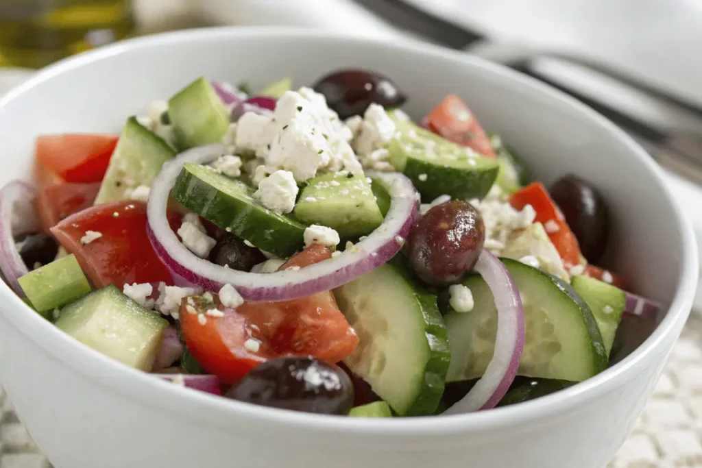 Greek cucumber salad with feta and olives
