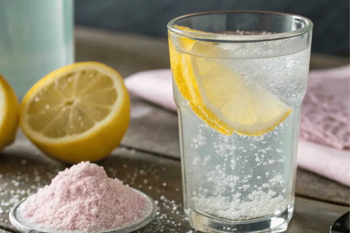 glass of homemade Mounjaro recipe with baking soda on kitchen table