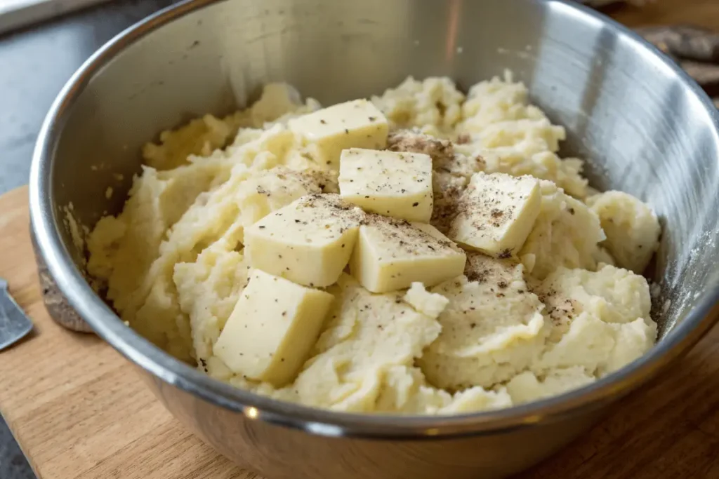 Potato mash preparation for tacos de papa