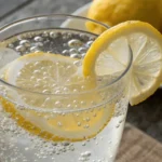 close-up of a refreshing Mounjaro drink made with baking soda, lemon, and salt