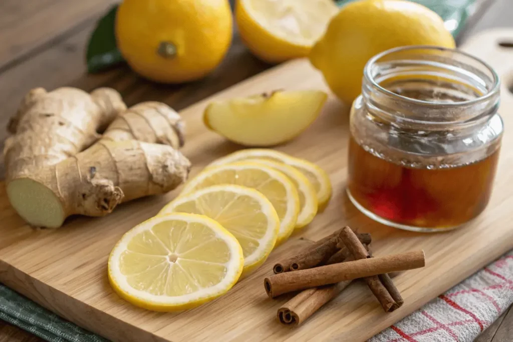 Ingredients for natural Mounjaro recipe drink with lemon and ginger