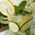 Natural Mounjaro recipe drink in glass with cucumber and lemon