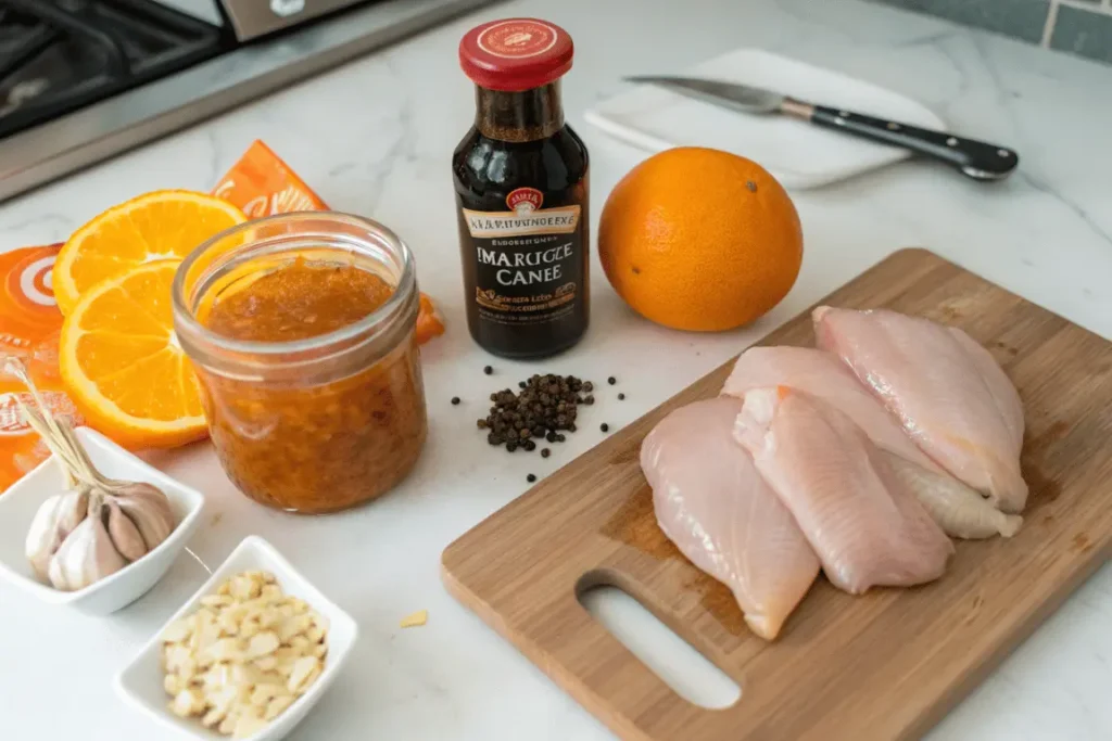 Ingredients for orange marmalade chicken recipe