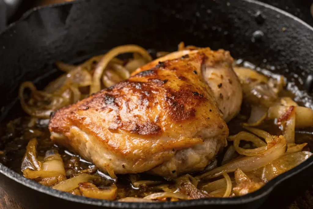 Pan-searing chicken for smothered chicken recipe