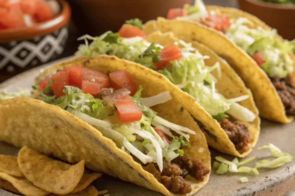 Tacos de papa served with fresh toppings