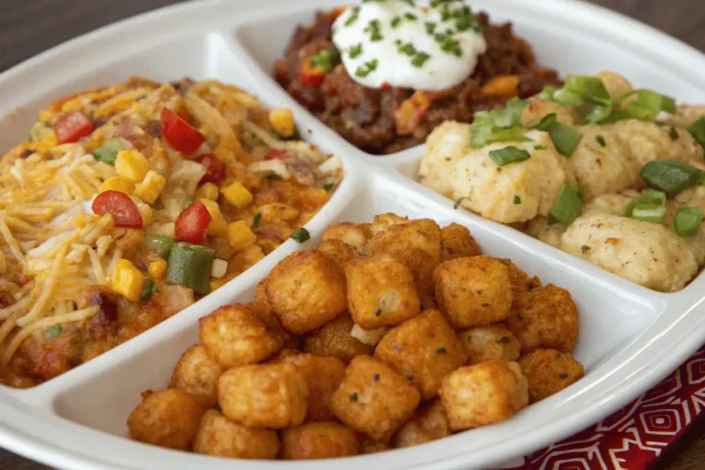 Tater Tot Casserole variations served in a sampler style