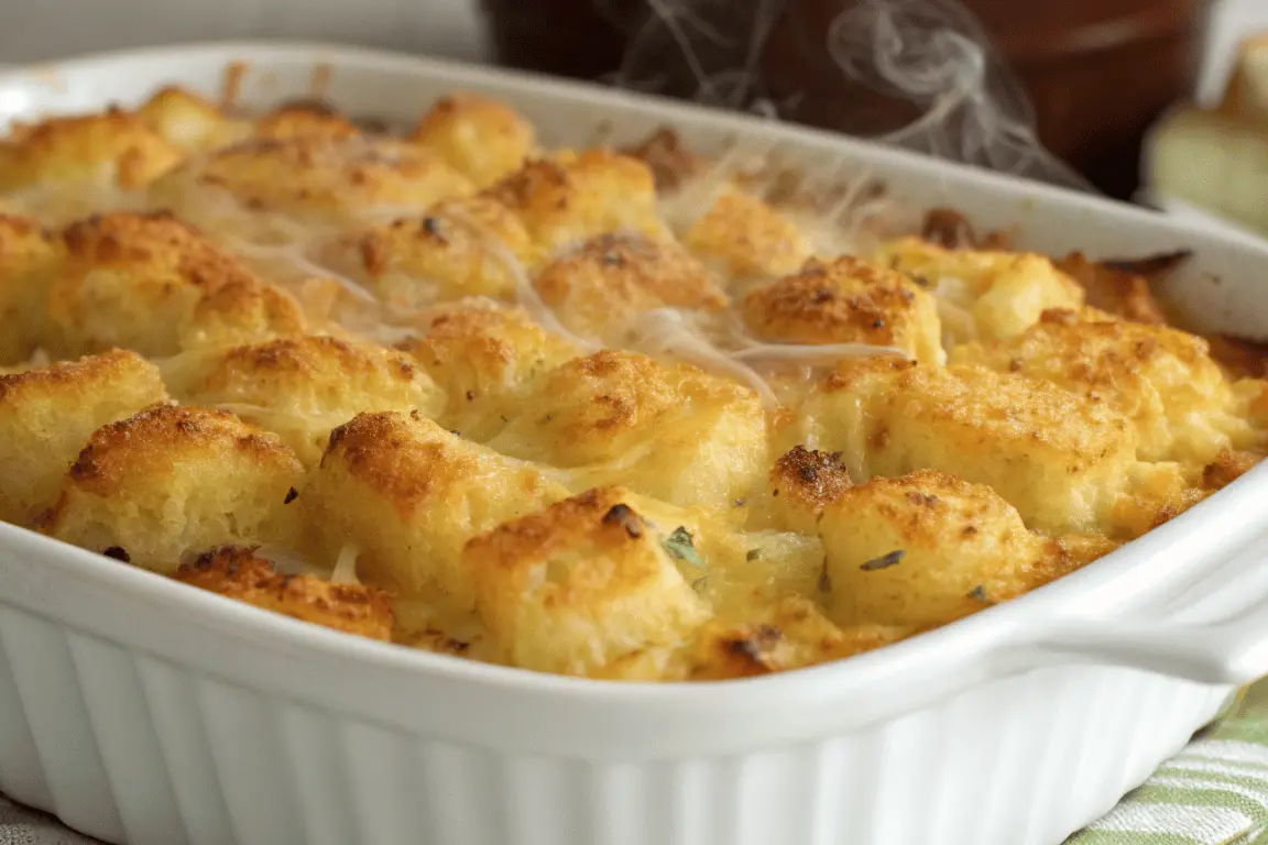 Tater Tot Casserole fresh out of the oven