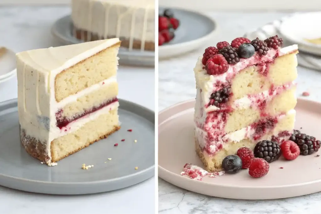 Publix Chantilly Cake slice comparison showing perfect vs. flawed texture and layering