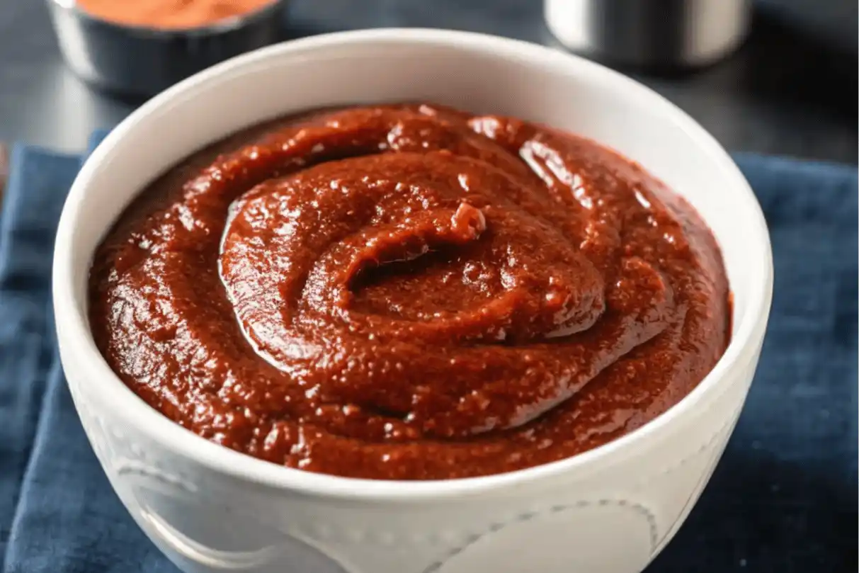 Glass bowl of homemade Hello Fresh Tex Mex paste on burlap cloth