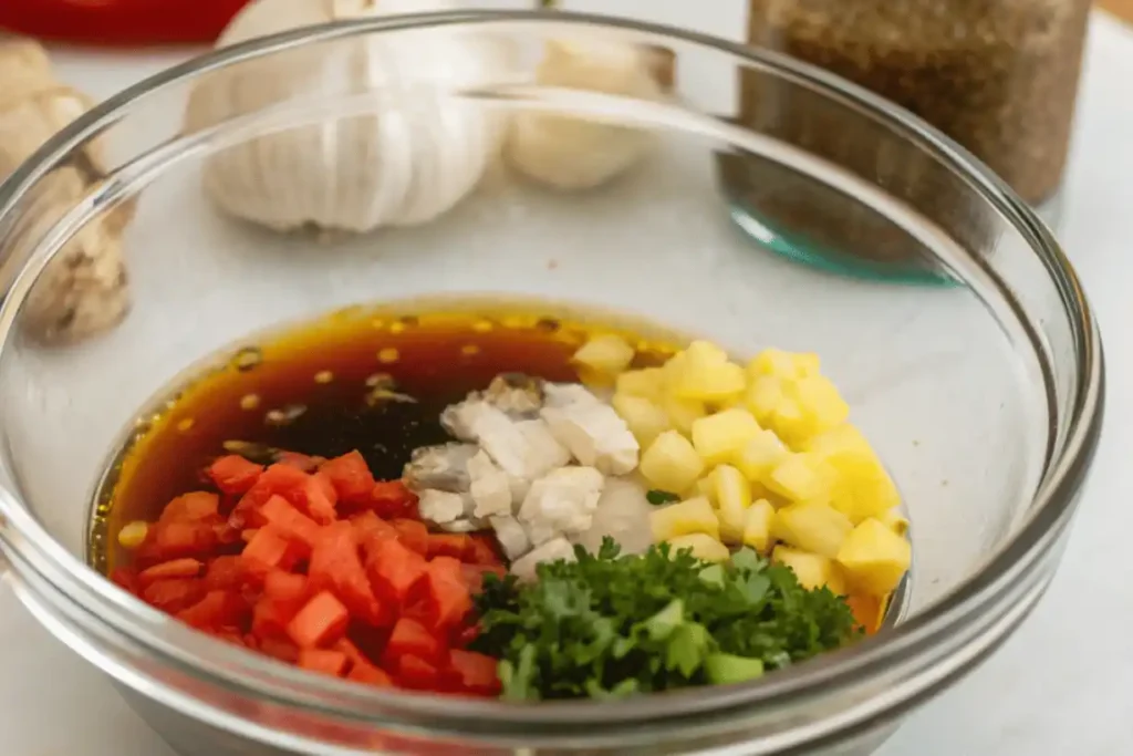Black Pepper Chicken sauce ingredients mixed in a glass bowl