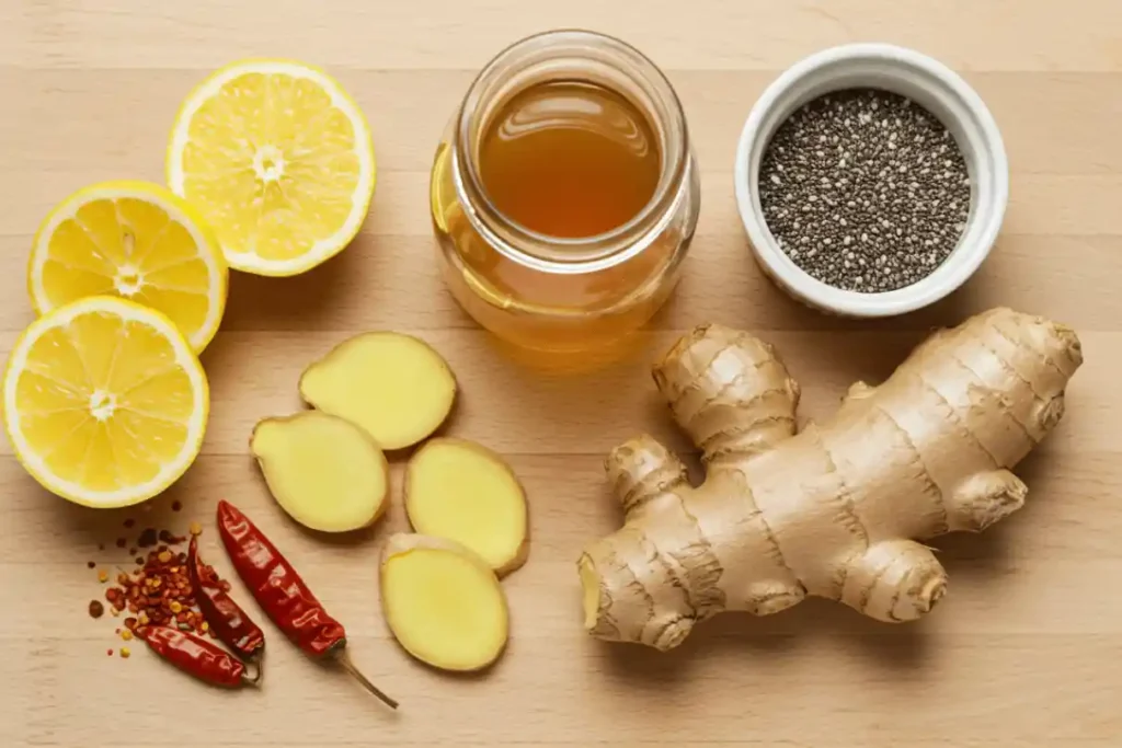ingredients for natural Zepbound drink including lemon and vinegar