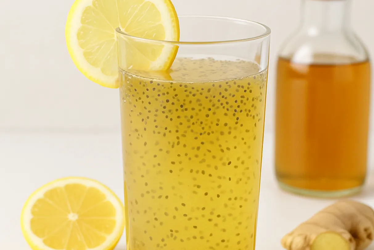Natural Zepbound drink in a clear glass with lemon slice