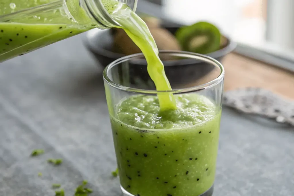 Step-by-step instructions for preparing kiwi juice using a blender