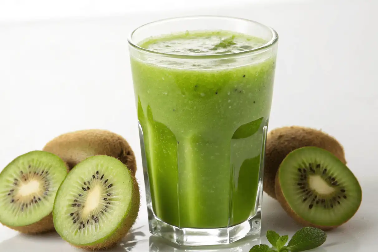 Fresh kiwi juice recipe served in a glass with mint and ice