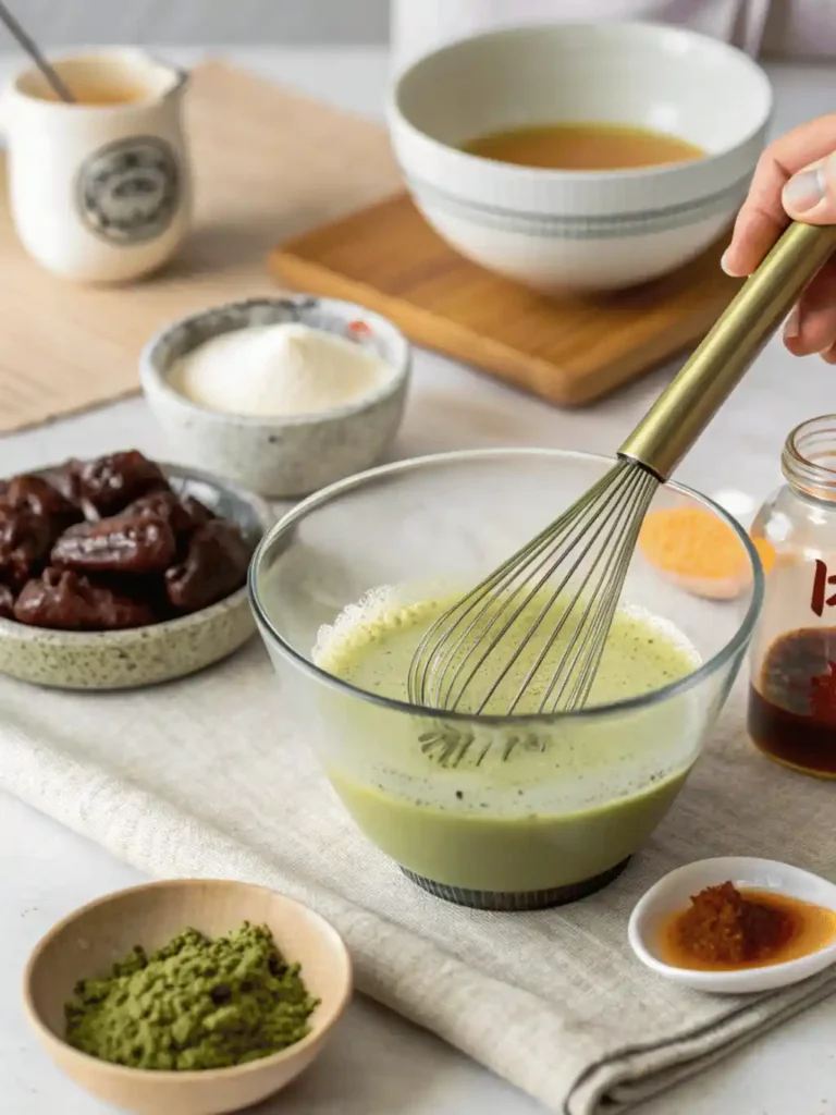 Step-by-step preparation of Japanese Mounjaro recipe with matcha, ginger, and umeboshi
