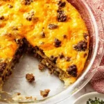 Cheesy cheeseburger pie casserole topped with melted cheddar and ground beef